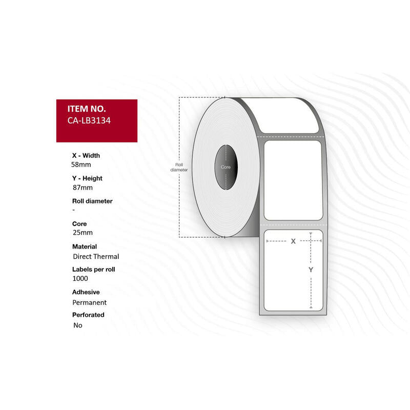 Label 58 X 87mm, Core 25mm,  Direct Thermal Film,