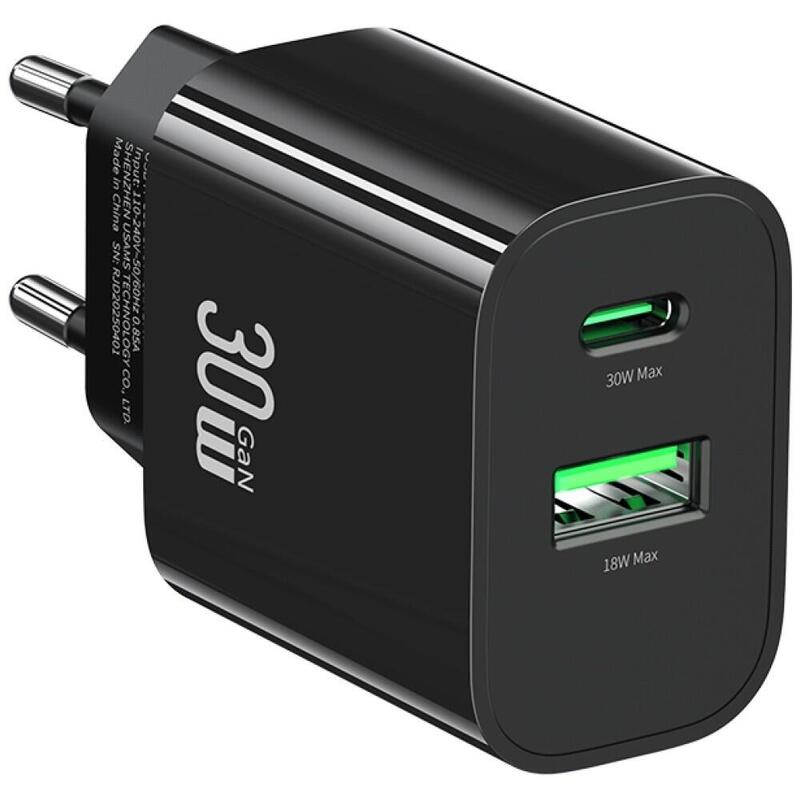 Ladowarka Sieciowa 30w 1xusb-C 1xusb-A Fast Czarging Negro