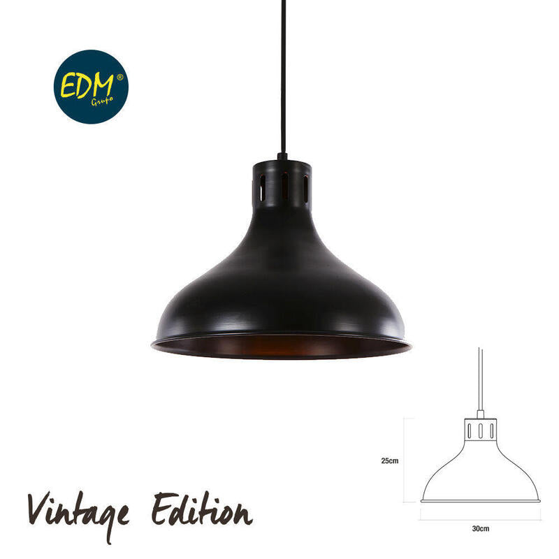 Lampara De Techo Metalica Vintage E27 60w Color Negro Ø30x25cm Edm