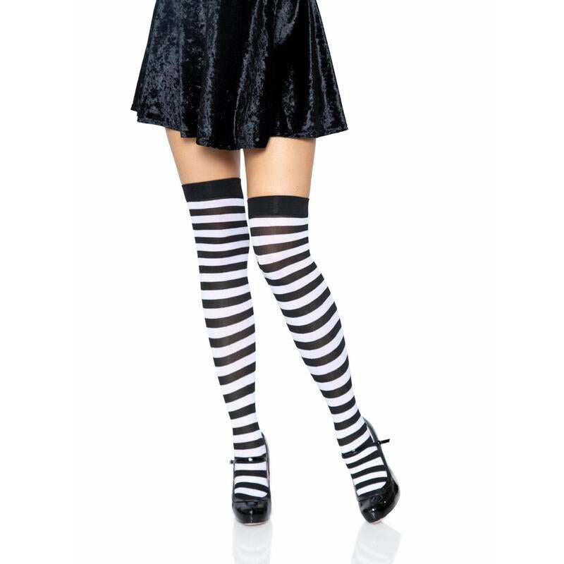 Leg Avenue - Calcetines Altos De Rayas Negro/Blanco