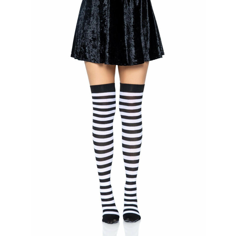 Leg Avenue - Calcetines Altos De Rayas Negro/Blanco