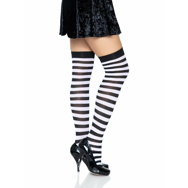 Leg Avenue - Calcetines Altos De Rayas Negro/Blanco