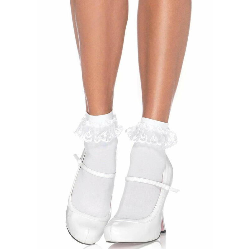Leg Avenue - Calcetines Con Volante Encaje Blanco