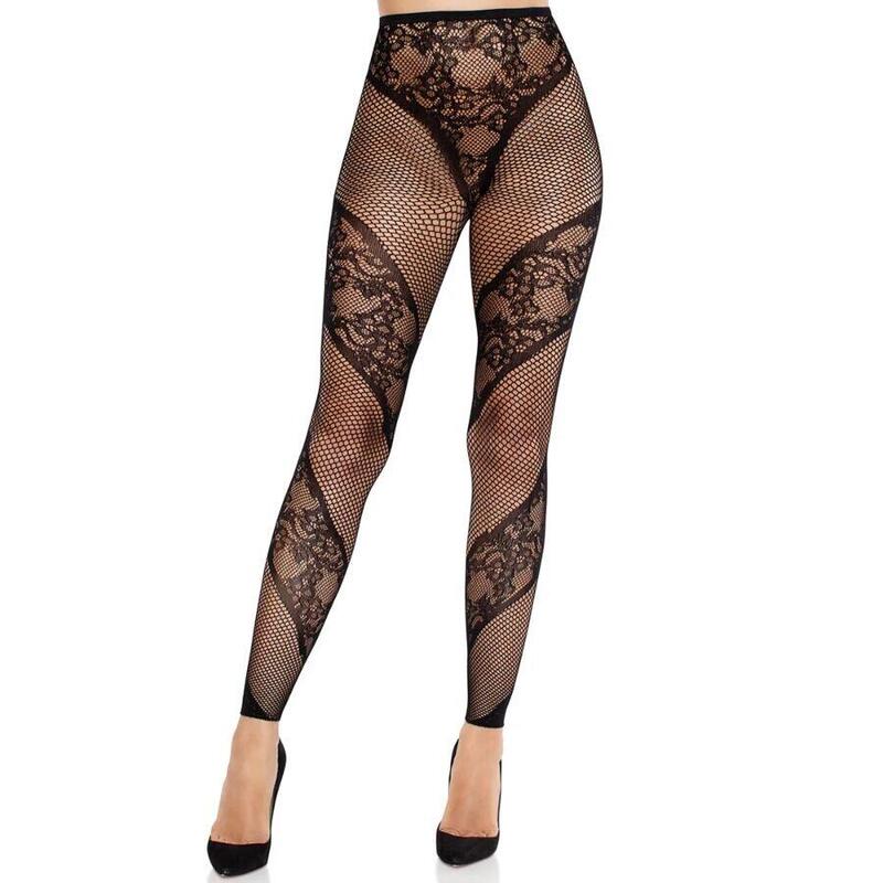 Leg Avenue - Mallas Sin Pie De Encaje Y Transparencia Negro