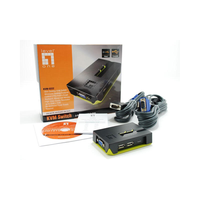 Level One Conmutador Automatico V/T/M 1a2 Cpu Usb Cables Incluidos
