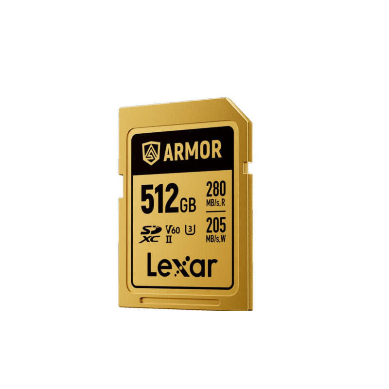 Lexar 512gb Professional Armor Gold Sdxc Uhs-Ii Cards,  Up To 280mb/S Read 210mb/S Write C10 V60 U3,Stainless Steel Casing, Ip68