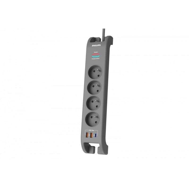 Listwa Antyprzepieciowa 2m, 4 Gniazda, 1xusb-C, 2xusb-A,Pd 20w / Qc 18w, 2400 J Ochrony Przeciwprzepieciowej