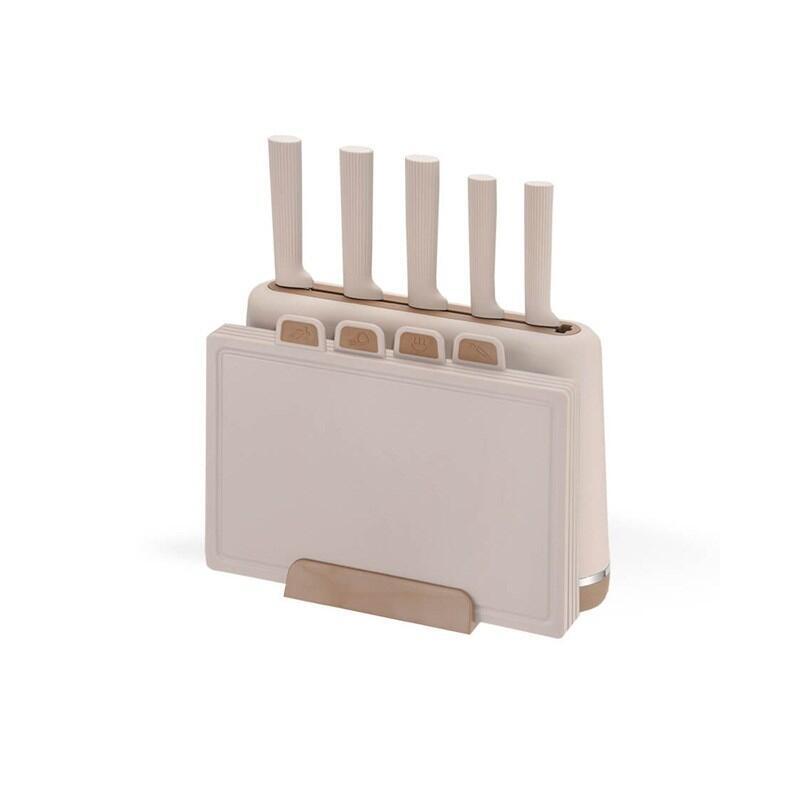 Maestro Mr-1412-Beige Juego De Cuchillos Con Bloque + Juego De Tablas De Cortar Beige