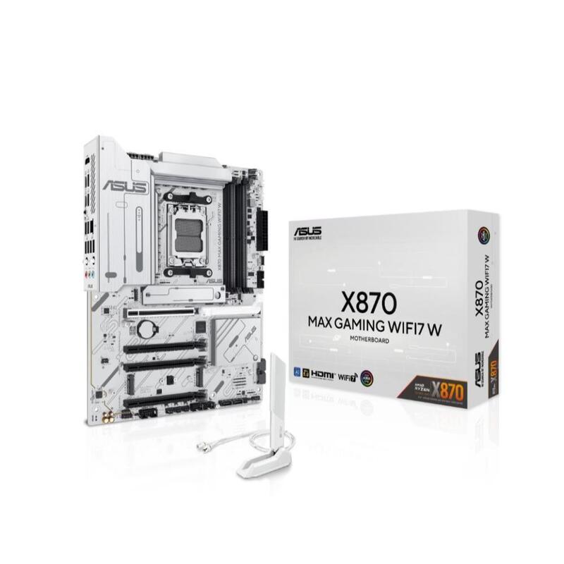 Mainboard Asus Amd X870 Sam5 Atx Memory Ddr5 Memory Slots 4 1xpci-Express 3.0 16x 2xpci-Express 4.0 16x 1xpci-Express 5.0 16x 3xm.2 1xhdmi 4xusb 2.0 4xusb 3.2 2xusb-C 1xoptical S/Pdif 1xrj45 3xaudio Port X870maxgamingwifi7w