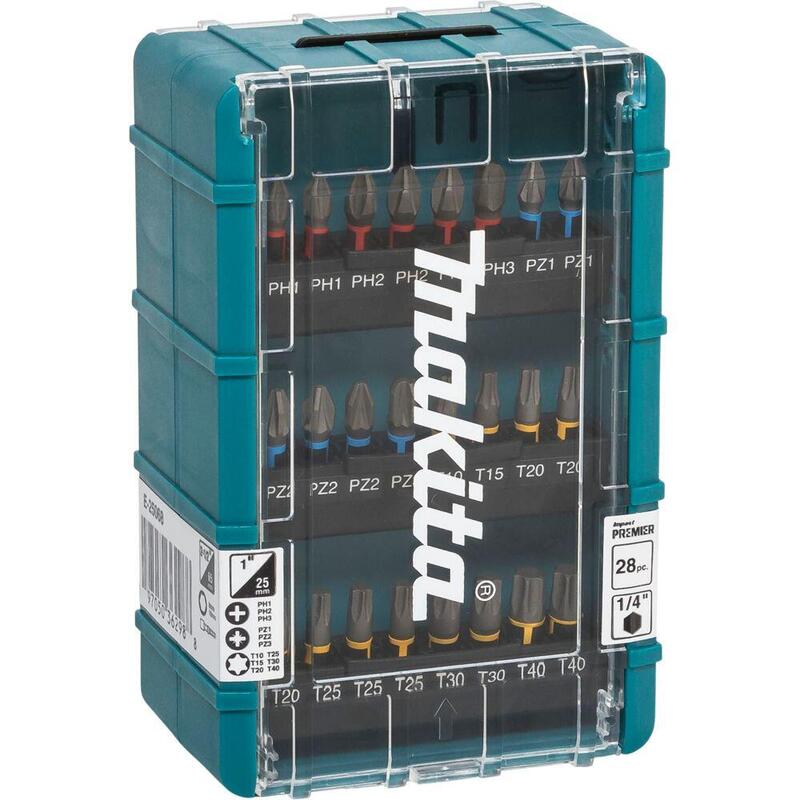 Makita Juego De Puntas Y Vasos De Torsión Impact Premier E-25068, 28 Piezas Azul, 1/4", Para Llaves De Impacto E-25068