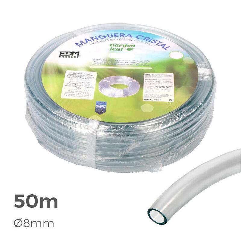 Manguera Cristal Transparente Ø Interior 8mm Ø Exterior 12mm Rollo 50m