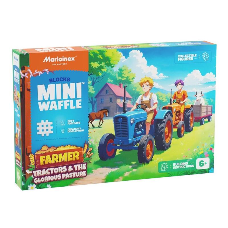 Marioinex Bloques Mini Waffle Farmer Tractores Y Prado Espectacular, 110 Piezas