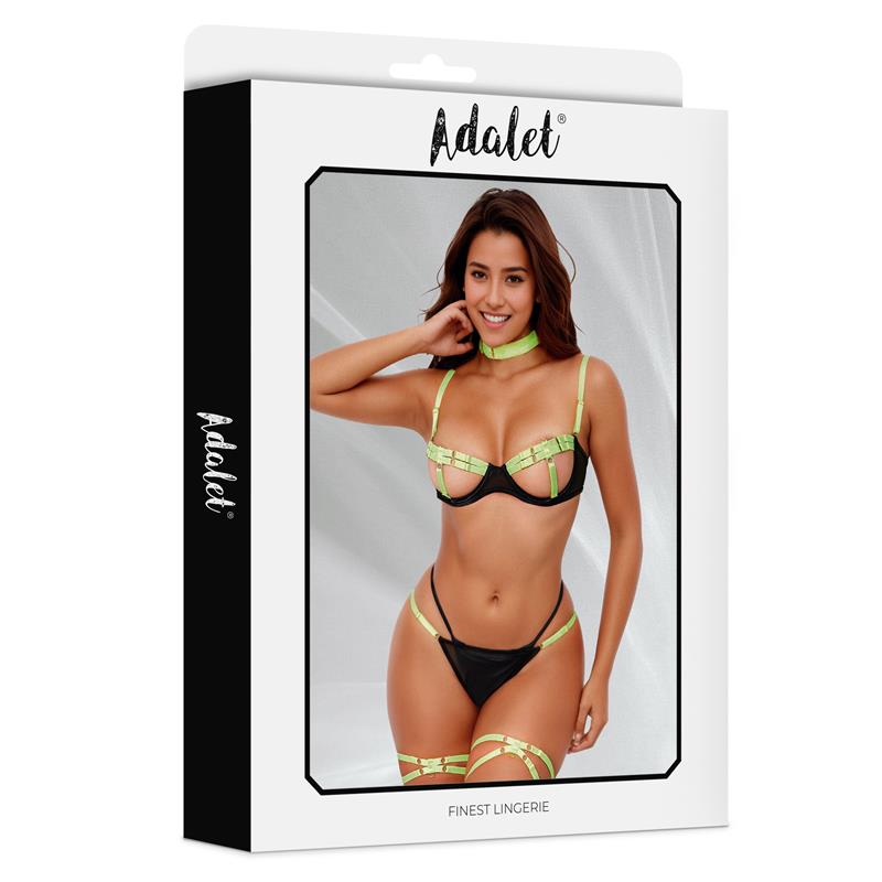 Maya Set Sujetador, Tanga, Ligas Y Choker Amarillo Y Negro Talla (Interno):S/M