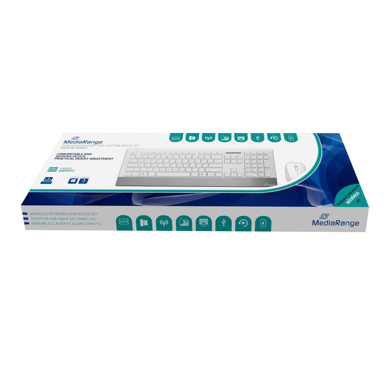 Mediarange Mros106 Teclado Ratón Incluido Hogar Rf Inalámbrico Qwertz Alemán Plata, Blanco