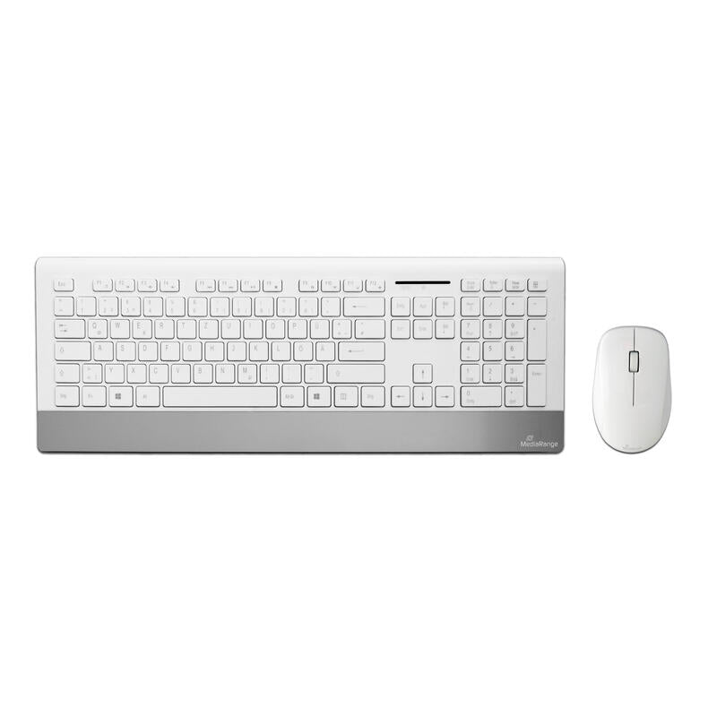 Mediarange Mros106 Teclado Ratón Incluido Hogar Rf Inalámbrico Qwertz Alemán Plata, Blanco