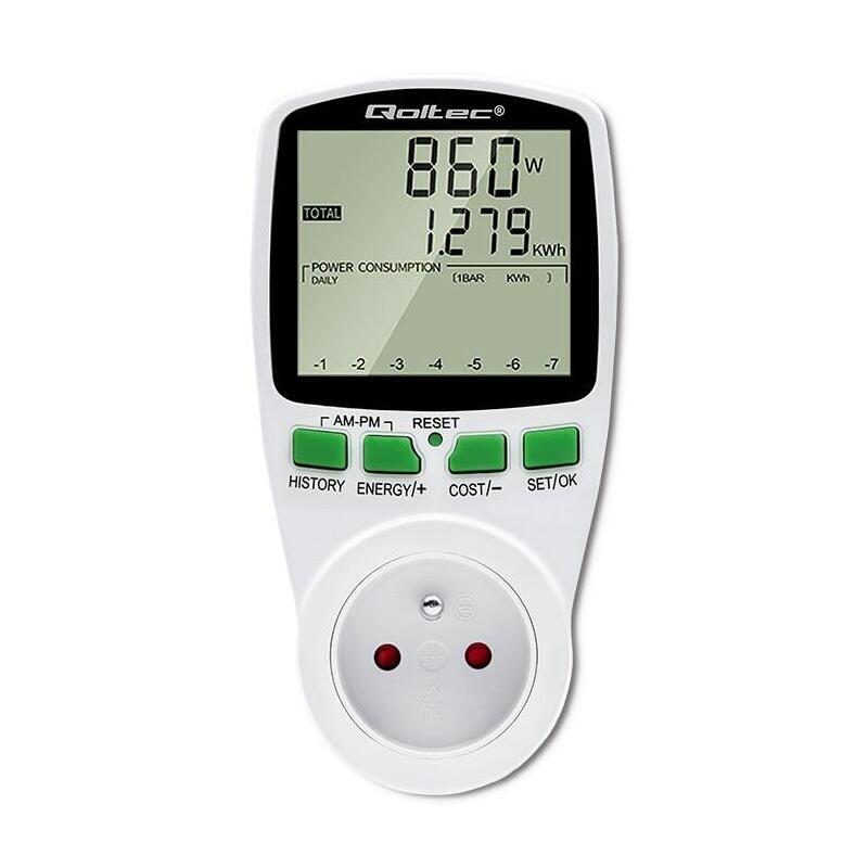 Qoltec 50627 Power Meter Pm0627 With History 3680w 16a Lcd