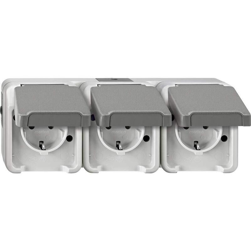 Merten Meg2391-8029 Schuko-Triple-Toma De Corriente. Gris Claro. Waagerecht