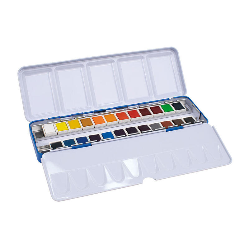 Milan Art Estuche Metalico De 24 Acuarelas Medio Godet - Opacos Y Resistentes A La Luz - Mezclables - Bandeja Abatible