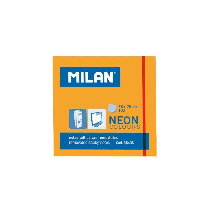 Milan Bloc Notas Adhesivas 100 Hojas 76x76mm Naranja Neón -10u-