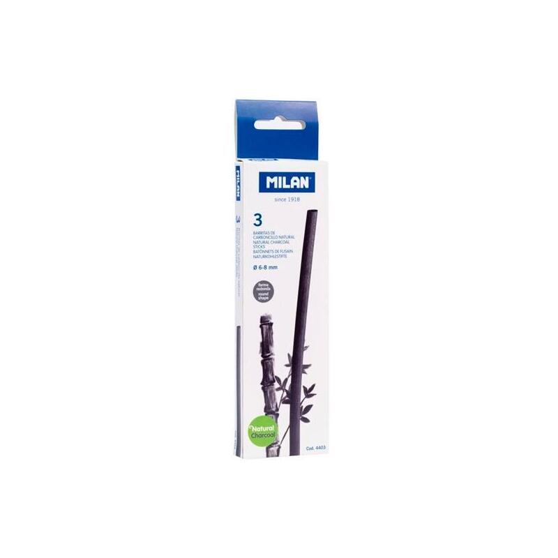 Milan Carboncillo Natural Cilíndrico Ø6-8mm X 15cm Caja De 3 Barritas