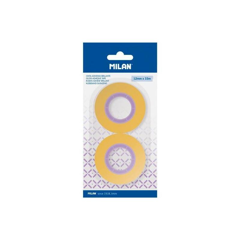 Milan Cinta Adhesiva Transparente Rollo 12mm X 33m Blíster 2u Amarillo