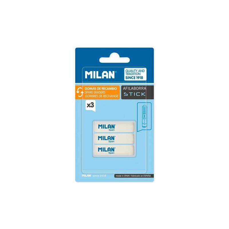 Milan Goma De Recambio Para Afilaborra Stick Blíster De 3