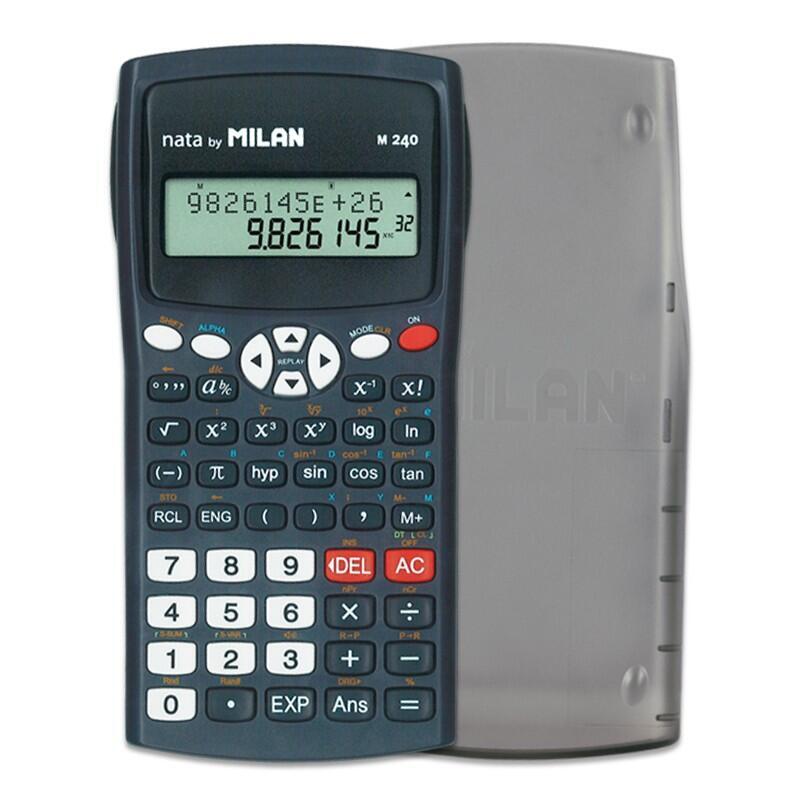 Milan M240 Calculadora Cientifica 10+2 Digitos - Pantalla De 2 Lineas - 240 Funciones Integradas Incluyendo 124 Cientificas - Carcasa Protectora - Color Negro