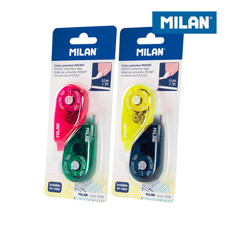 Milan Pocket Acid Expositor De 24 Cintas Correctoras En Blisters De 2uds. 4,2mm X 5m - Correcion En Seco - Rapida,