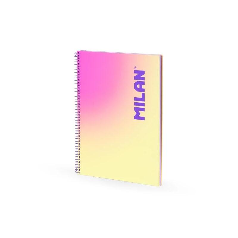 Milan Sunset Cuaderno Espiral Formato A4 Pautado 7mm - 90 Hojas De 95 Gr/M2 - Microperforado, Bandas De Color Y 4