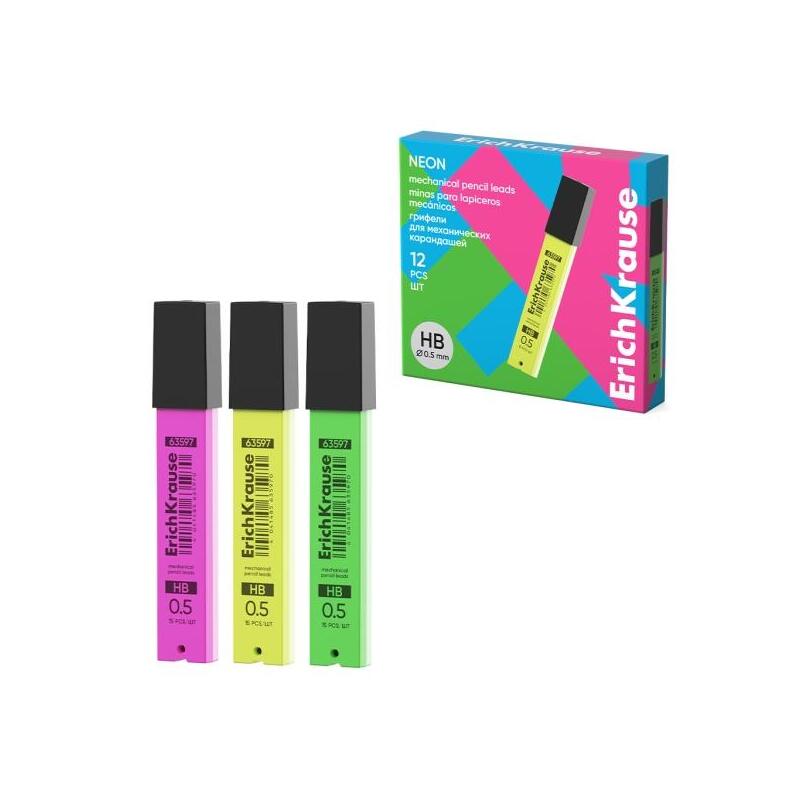 Minas De Repuesto Erichkrause Neon Para Portaminas, Hb 0,5 Mm, Pack 12 Unidades