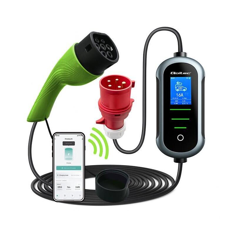 Mobilna Ladowarka Do Samochodu Elektrycznego Ev Z Regulacja 2w1 Typ2 22kw 400v Wi-Fi Tuya Smart Life Lcd Wallbox 7m