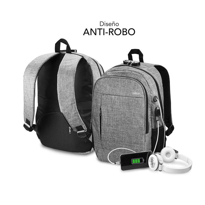 Mochila Subblim Urban Lock Grey Para Portátiles Hasta 16'/40.64cm 44*30*14cm  Bloqueo Antirrobo Puerto Usb Salida Auriculares