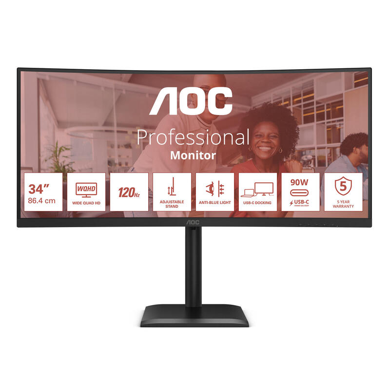 Monitor Aoc 34" Cu34e4cv 21:09 2xhdmi+Dp+Usb-C Curved Blk