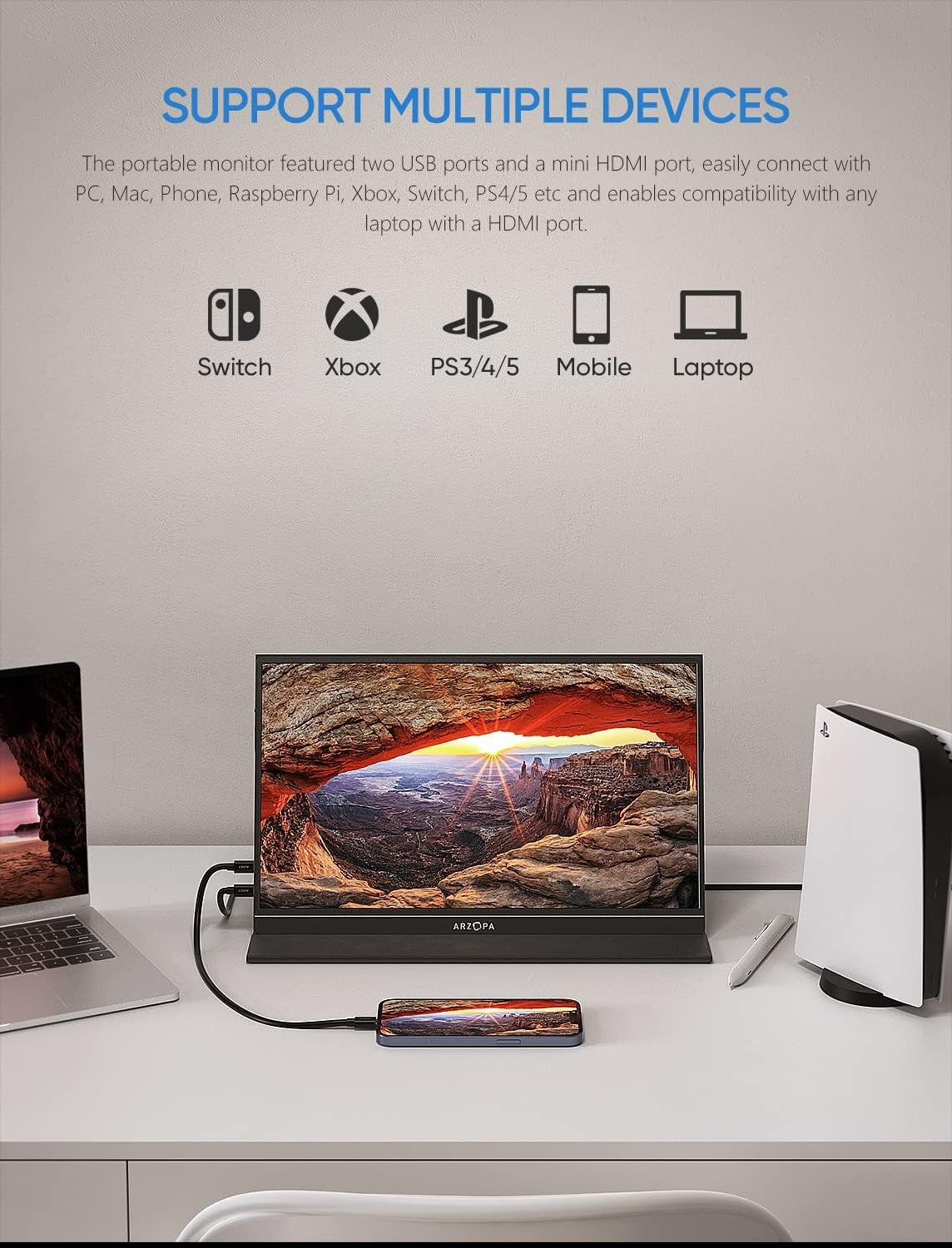 Monitor Portátil Arzopa A1 Gamut De 15.6" Fhd Ips Con Hdmi Usb-C Para Pc Mac Ps5 Switch