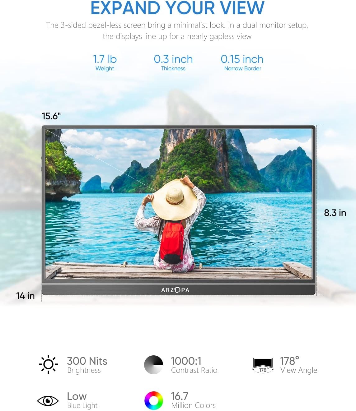 Monitor Portátil Arzopa A1 Gamut De 15.6" Fhd Ips Con Hdmi Usb-C Para Pc Mac Ps5 Switch
