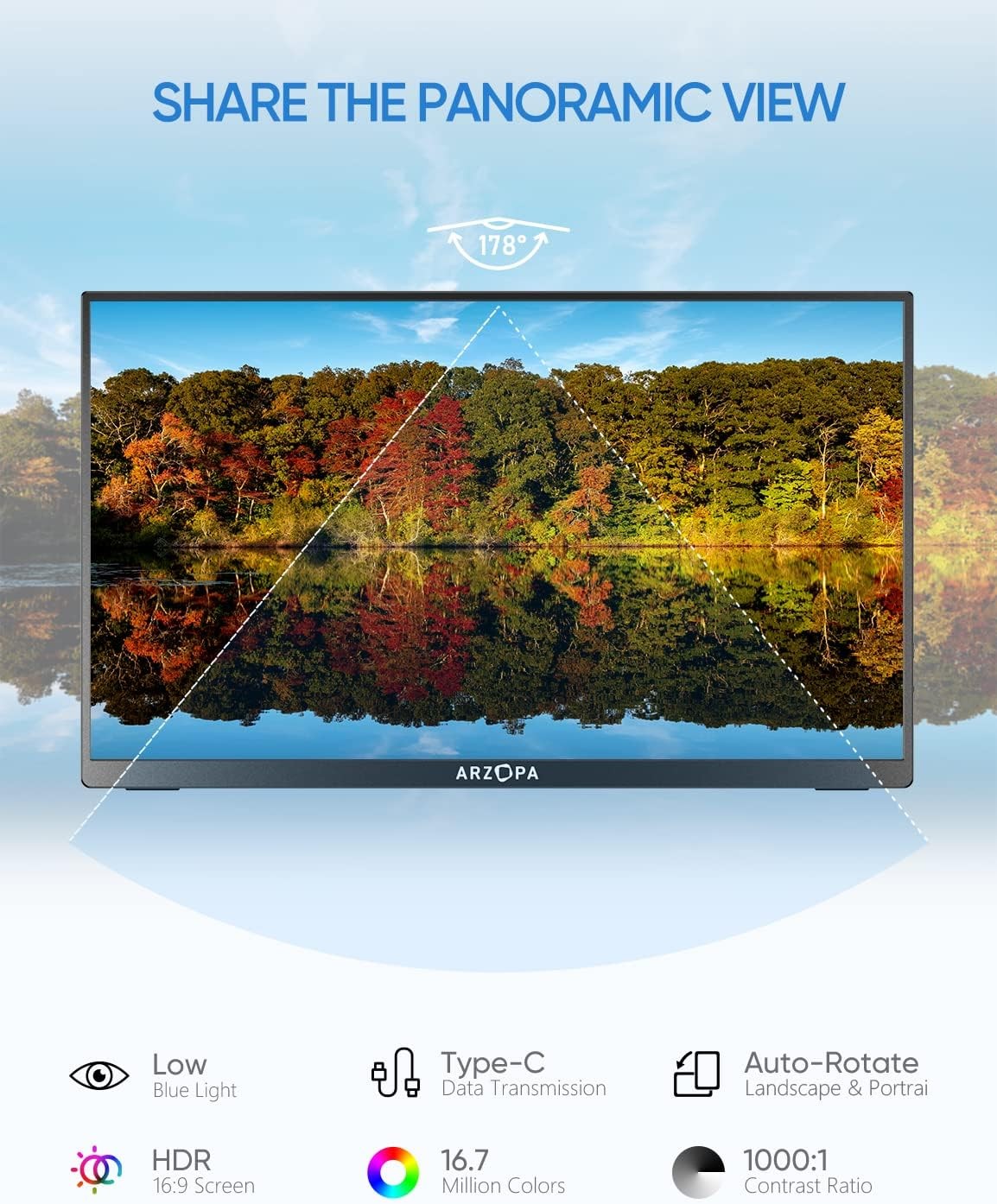 Monitor Portátil Arzopa A1 Gamut Slim De 14" Fhd Ips Con Hdmi Usb-C Para Pc Mac Xbox Ps4 Ps5