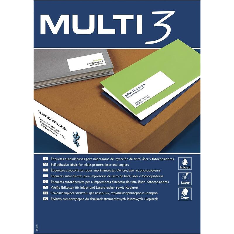Multi3 Pack De 2700 Etiquetas Blancas Tamaño 70x30mm - 100 Hojas X 27 Etiquetas - Aptas Para Imprimir