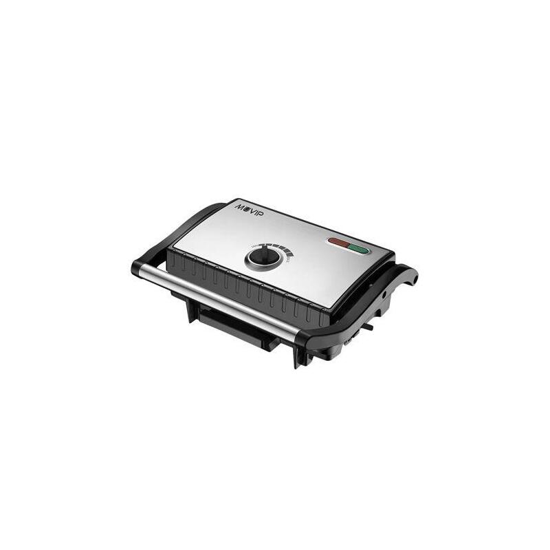 Muvip Sandwichera Inox Placa Grill 1500w - Temperatura Regulable - Placa Superior Basculante - Presion Uniforme - Asa Tacto Frio