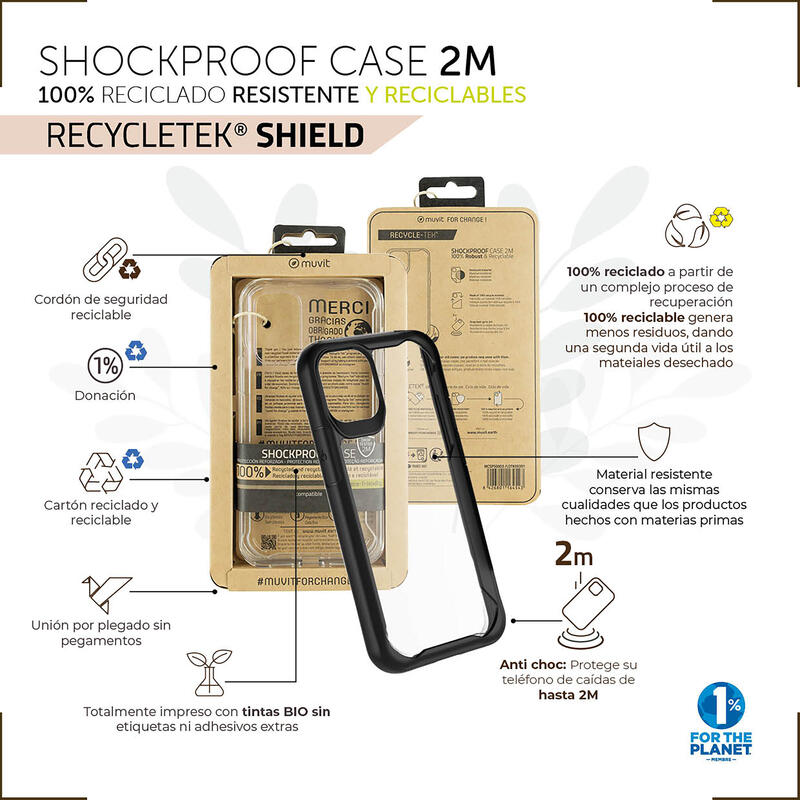 Muvit For Change Funda Shockproof 2m Compatible Con Apple Iphone 14 Pro Max Transparente