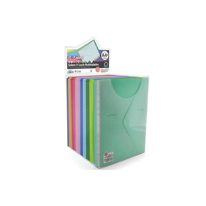 Office Box Carpeta Sobre Colorline A4+/Folio Multitaladro Cierre V-Lock Pp C/Surtidos Expositor 120 Ud