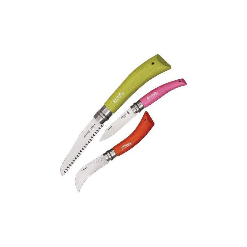 Opinel Estuche Con 2 Cuchillos Y Podrón, Ideales Como Herramientas De Jardinero, De Acero Inoxidable, Mangos De Madera De Haya A Color, 001617