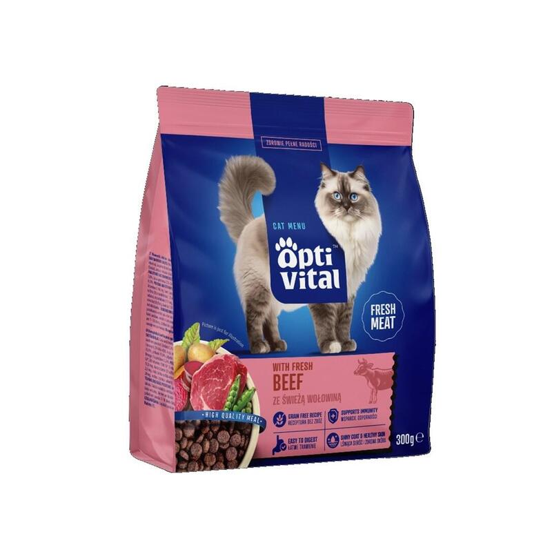 Optivital Alimento Seco - Alimento Completo Para Gatos Adultos Fm Con Carne De Res 300g