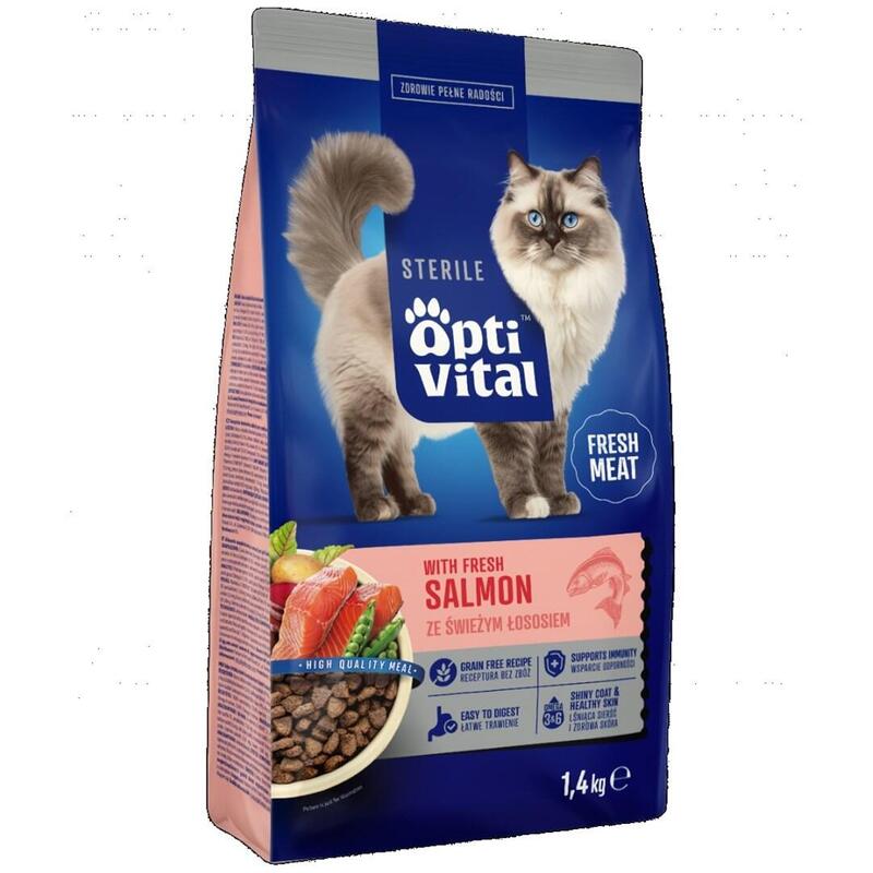 Optivital Alimento Seco Steril - Alimento Completo Para Gatos Esterilizados Fm Con Salmón 1,4 Kg