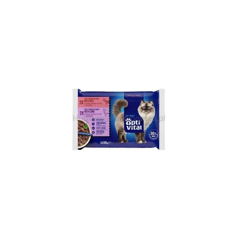 Optivital Sobres  Alimento Completo Para Gatos Adultos. Con Cordero Y Ternera 4x85g