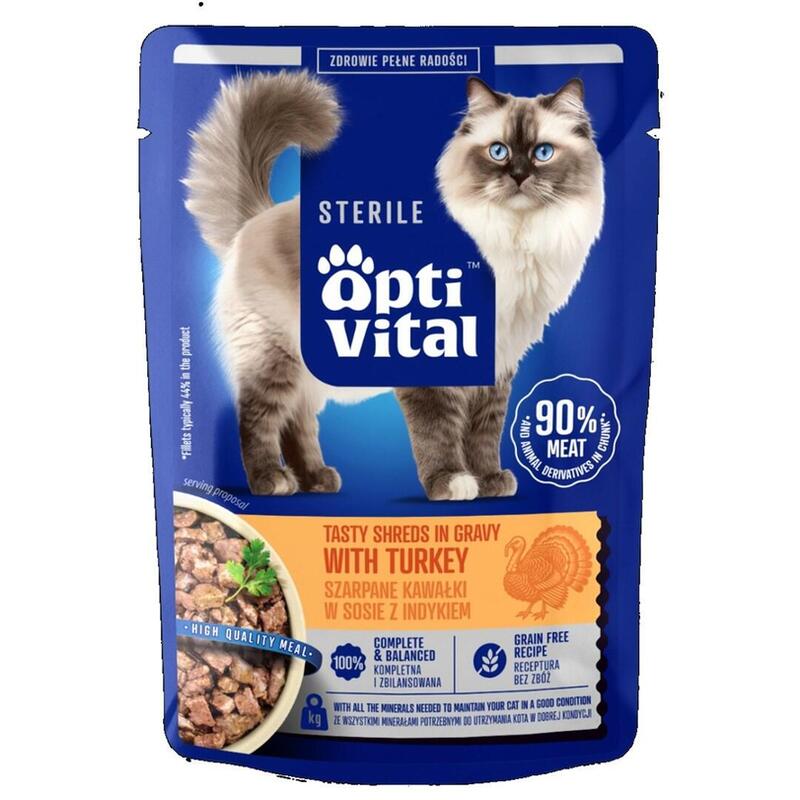 Optivital Piezas Trituradas Para Gatos Esterilizados Con Pavo En Salsa 85g