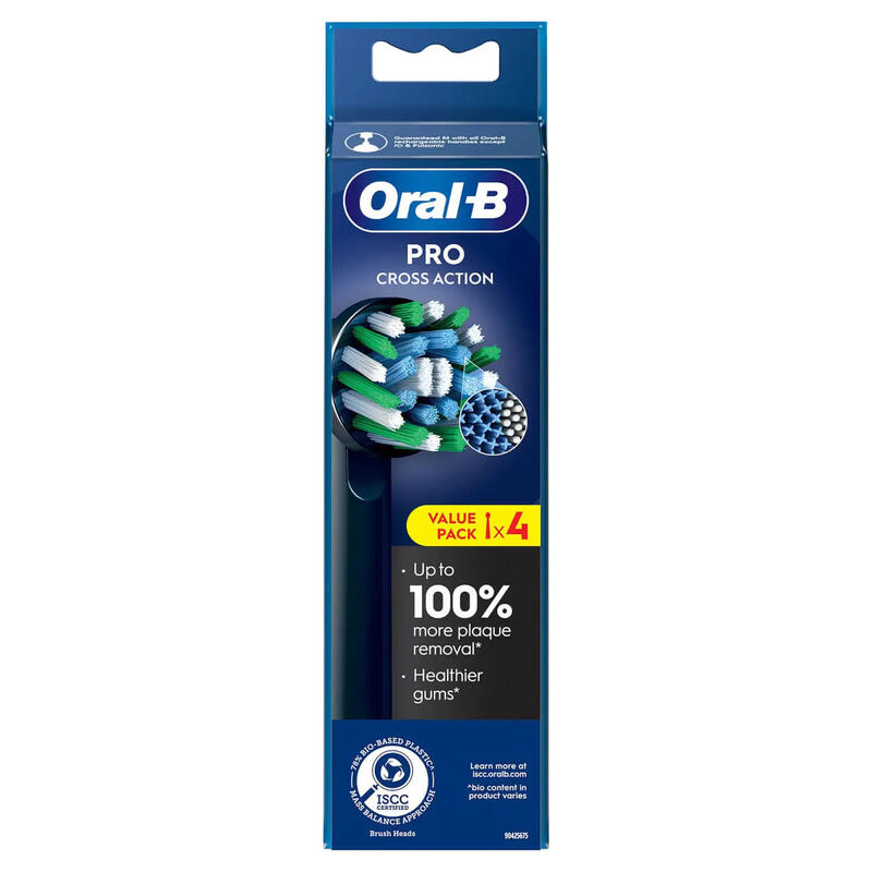 Oral-B Refill Pro Cross Action Replaceable Toothbrush Heads, 4 Pcs, Black