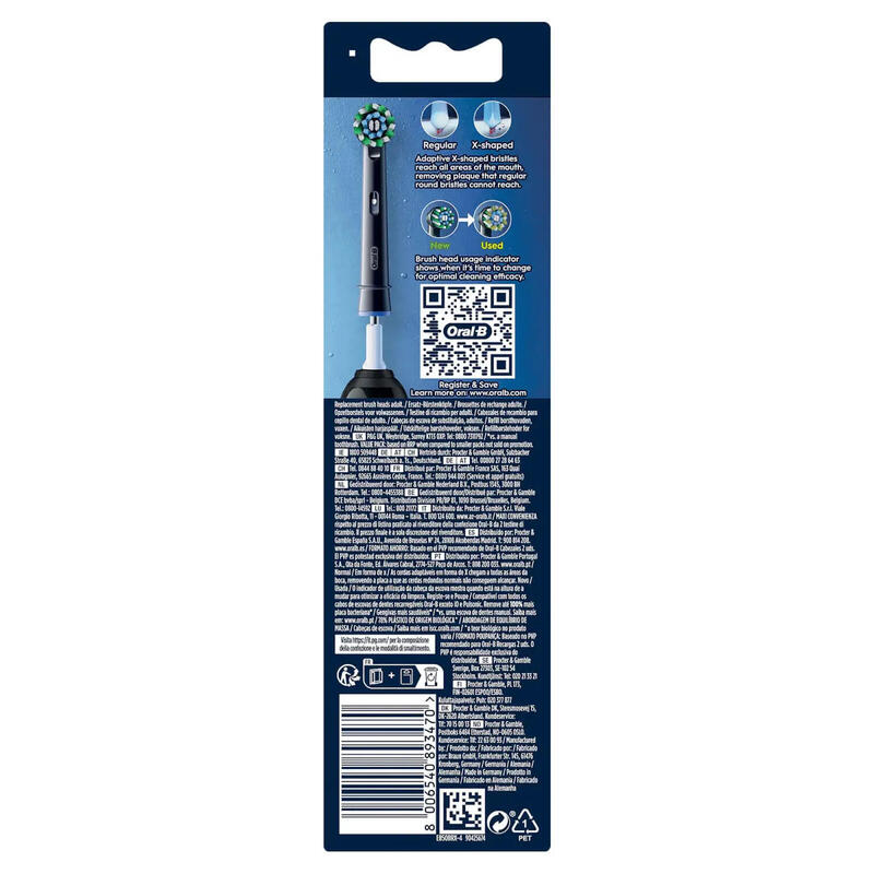 Oral-B Refill Pro Cross Action Replaceable Toothbrush Heads, 4 Pcs, Black