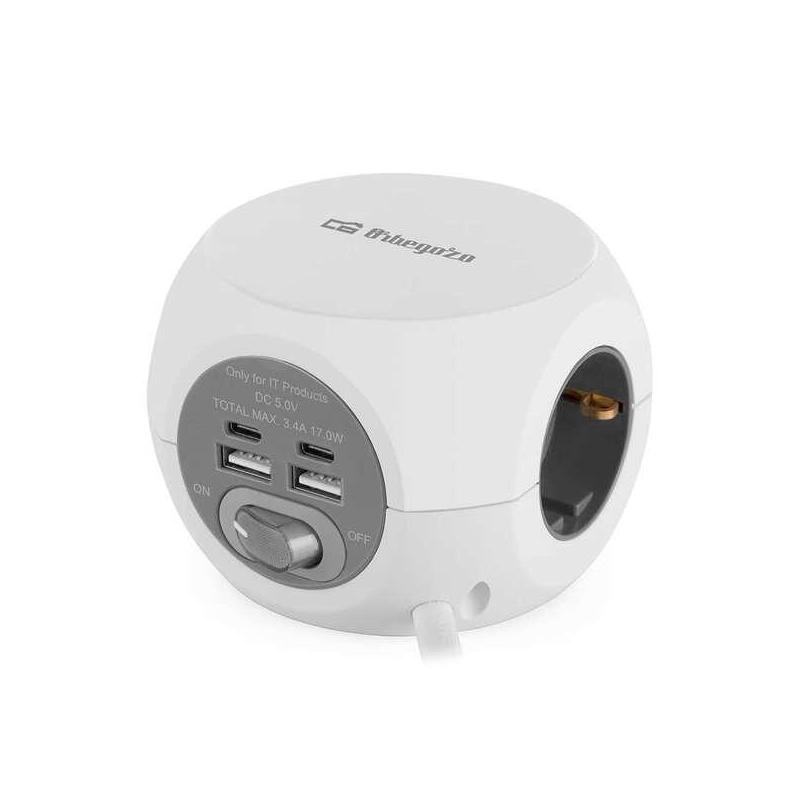 Orbegozo En 4000 - Enchufe 7 En 1 Con Tomas De Tierra Y Conexiones Usb-C - Compacto Y Seguro - Ideal Para Viajes -