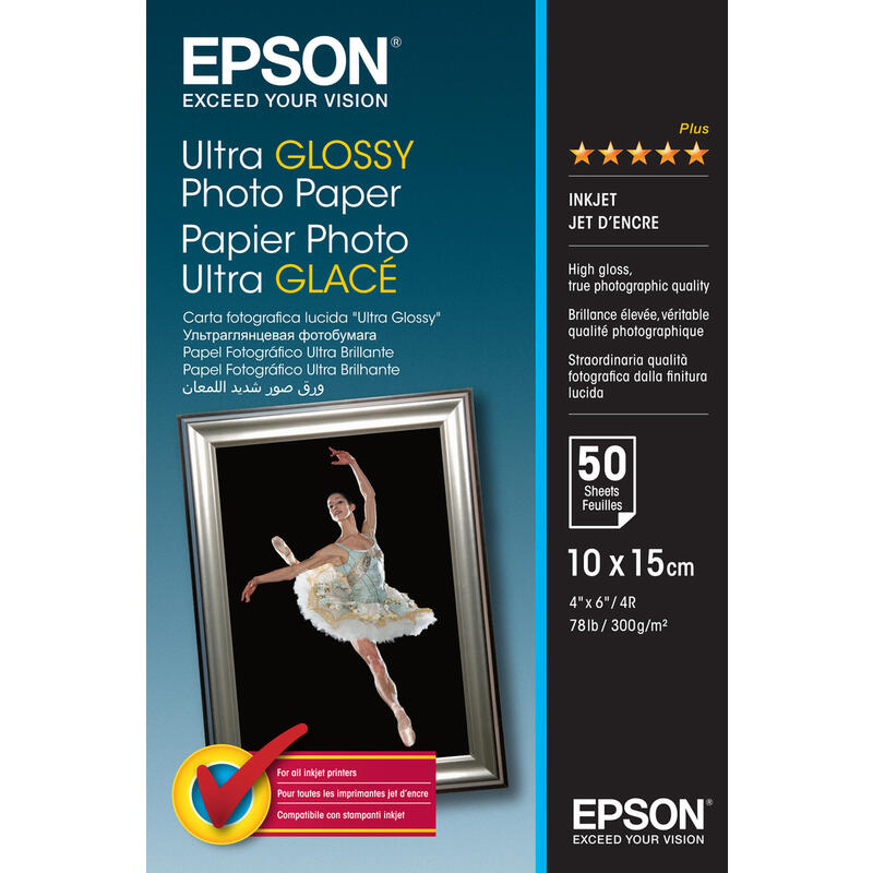 Original Epson Papel Inkjet Fotografico Glossy Ultra 10x15 300gr 50 Hojas
