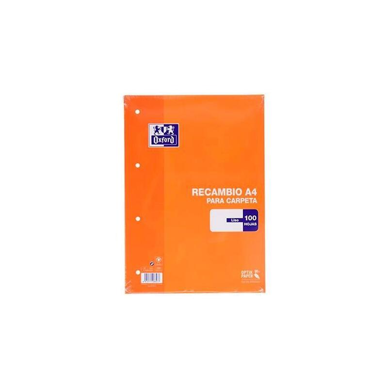 Oxford Recambio 100 Hojas Sueltas Microperforadas Liso A4 Naranja